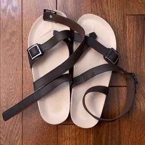 BROWN BIRKENSTOCK STYLE ANKLE STRAP SANDALS